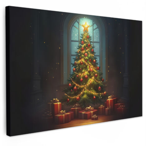 QUADRO SU TELA Albero di Natale - Regalo - Inverno 60x40 cm (1/5)
