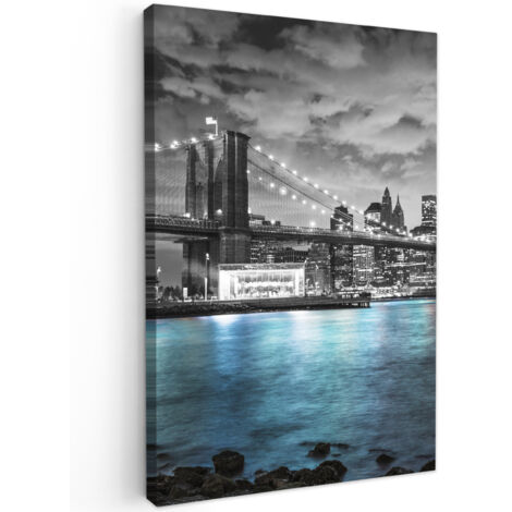 QUADRO SU TELA New York - Skyline - Città - Blu 80x120 cm