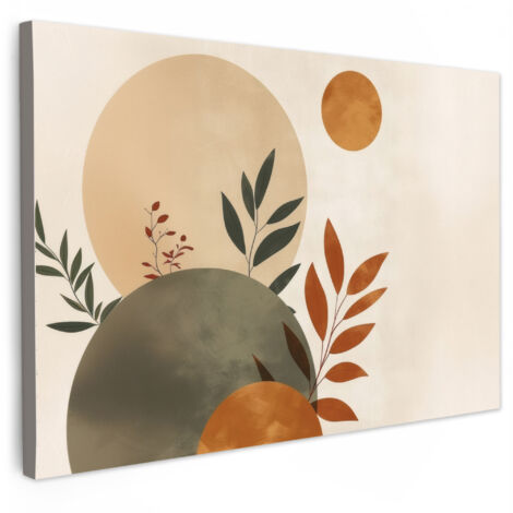 QUADRO SU TELA Forme - Rotonde - Foglie - Beige 140x90 cm