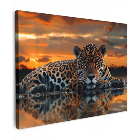 QUADRO SU TELA Natura - Leopardo - Animale - Tramonto - Moderno 80x60 cm