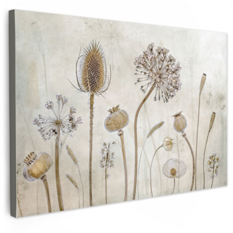 QUADRO SU TELA Fiori - Acquerello - Natura morta - Marrone - Vintage 120x80 cm