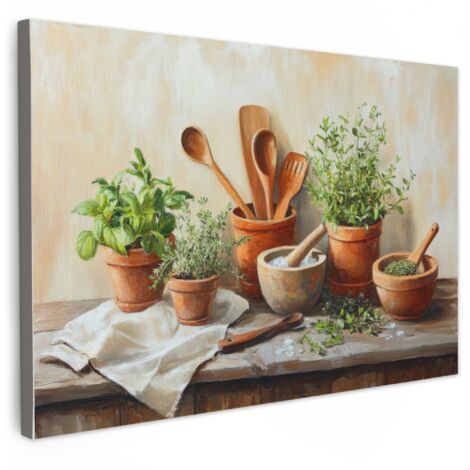QUADRO SU TELA Vasi - Erbe - Legno 30x20 cm (1/5)