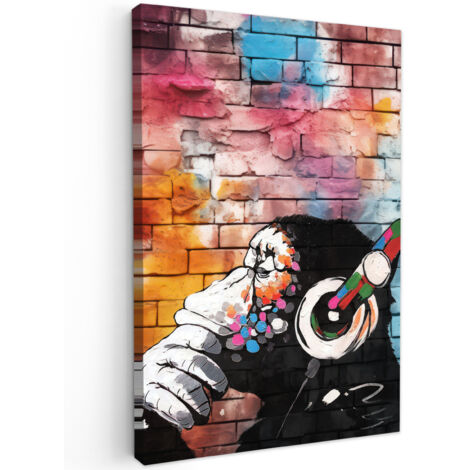 QUADRO SU TELA Scimmia - Graffiti - Musica 60x90 cm