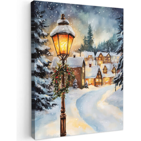 QUADRO SU TELA Villaggio di Natale - Case - Neve - Natale 60x80 cm