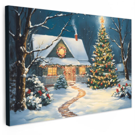 QUADRO SU TELA Natale - Albero di Natale - Inverno - Casa - Neve 30x20 cm