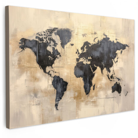 QUADRO SU TELA Mappa del mondo - Oro - Nero - Astratto 60x40 cm