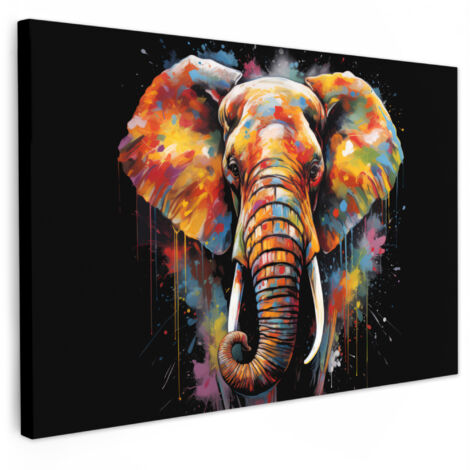 QUADRO SU TELA Elefante - Graffiti - Nero - Animali - Colori 150x100 cm