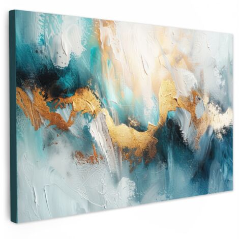 QUADRO SU TELA Astratto - Arte - Oro - Blu 120x80 cm