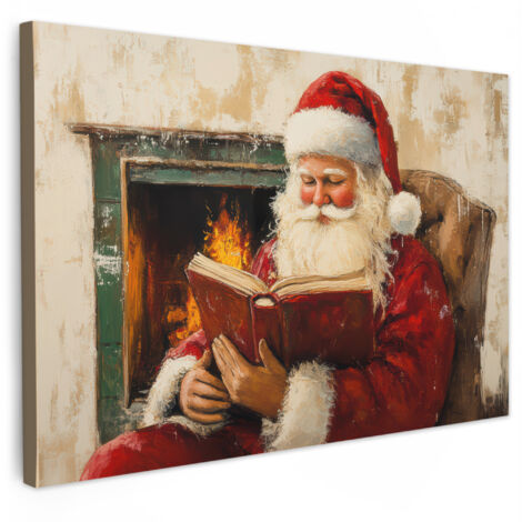 QUADRO SU TELA Natale - Babbo Natale - Inverno - Camino aperto 150x100 cm