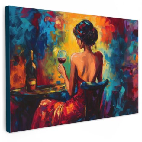 QUADRO SU TELA Vino - Donna - Atmosferico - Colorato 90x60 cm