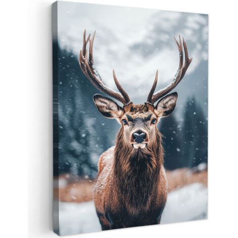 QUADRO SU TELA Cervi - Animali - Paesaggio - Inverno - Neve 60x80 cm