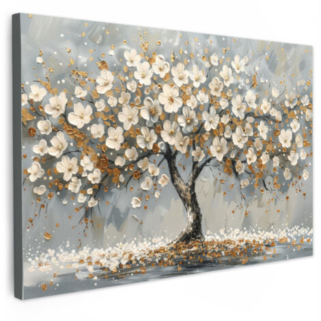 QUADRO SU TELA Albero - Fiori - Bianco - Natura - Arte 150x100 cm