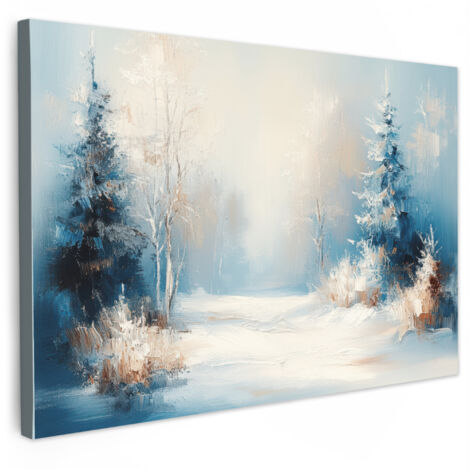 QUADRO SU TELA Foresta - Inverno - Natura - Astratto - Neve 90x60 cm