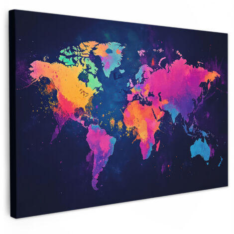 QUADRO SU TELA Mappa del mondo - Colorato - Graffiti 140x90 cm
