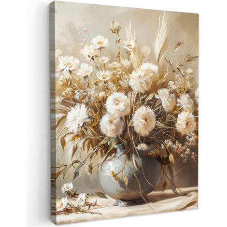 QUADRO SU TELA Fiori - Vaso - Natura morta - Beige 60x80 cm
