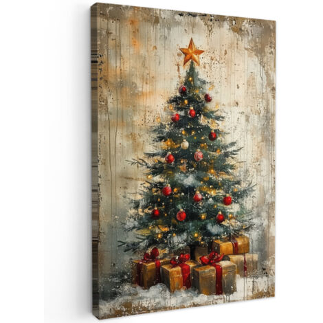 QUADRO SU TELA Albero di Natale - Vintage - Natale - Regalo 40x60 cm (1/5)