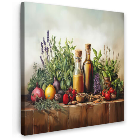 QUADRO SU TELA Natura morta - Erbe - Spezie - Frutta - Colorato 20x20 cm (1/5)