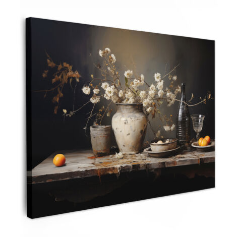 QUADRO SU TELA Natura morta - Fiori - Bouquet - Vaso - Vino 80x60 cm
