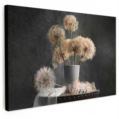 QUADRO SU TELA Semi di fiori - Dente di leone - Vaso - Natura morta - Bouquet 30x20 cm