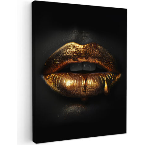 QUADRO SU TELA Donna - Ritratto - Labbra - Oro - Nero 30x40 cm (1/5)