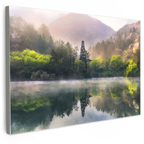 QUADRO SU TELA Natura - Alberi - Montagne - Lago - Acqua 90x60 cm