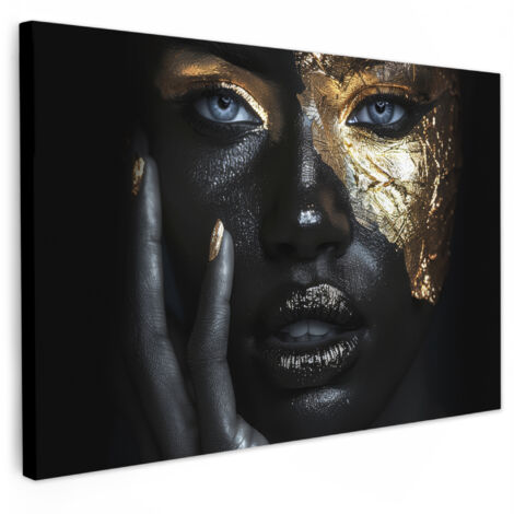 QUADRO SU TELA Donna - Oro - Ritratto - Bianco e nero - Lusso 120x80 cm
