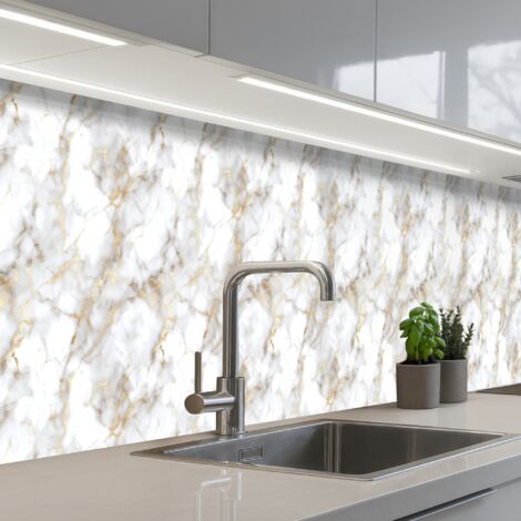 SCHIENALI CUCINA Venature dorate - Marmo - Bianco 350x60 cm