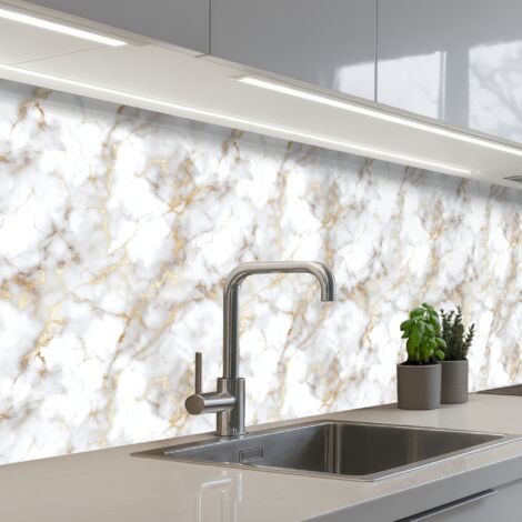 SCHIENALI CUCINA Venature dorate - Marmo - Bianco 300x80 cm