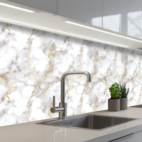 SCHIENALI CUCINA Venature dorate - Marmo - Bianco 200x60 cm
