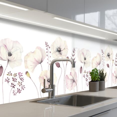 SCHIENALI CUCINA Fiori - Pastello - Piante - Bianco 250x60 cm
