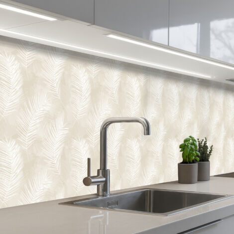 SCHIENALI CUCINA Foglie - Beige - Bianco - Botanico - Natura 300x80 cm