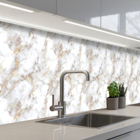 SCHIENALI CUCINA Venature dorate - Marmo - Bianco 400x80 cm
