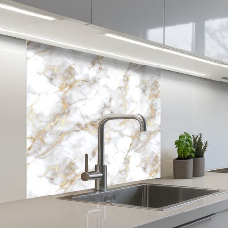 SCHIENALI CUCINA Venature dorate - Marmo - Bianco 80x80 cm