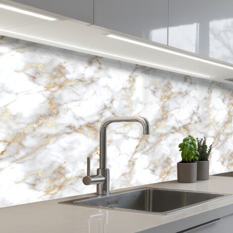 SCHIENALI CUCINA Venature dorate - Marmo - Bianco 150x60 cm