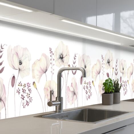SCHIENALI CUCINA Fiori - Pastello - Piante - Bianco 350x60 cm