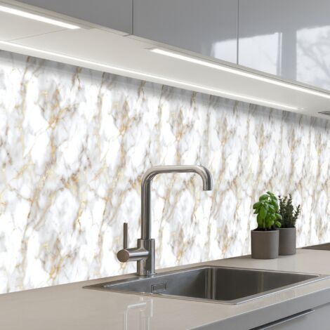 SCHIENALI CUCINA Venature dorate - Marmo - Bianco 450x60 cm