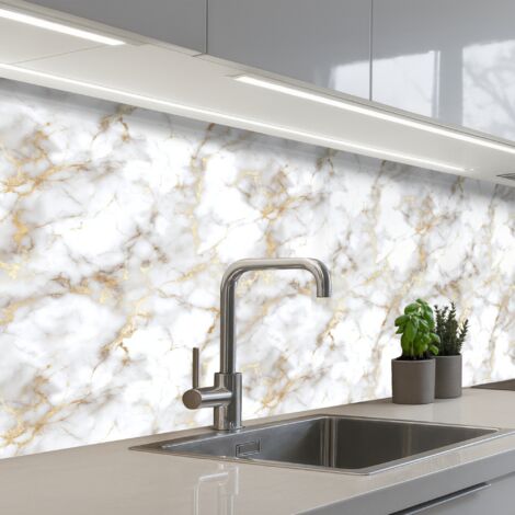 SCHIENALI CUCINA Venature dorate - Marmo - Bianco 200x80 cm