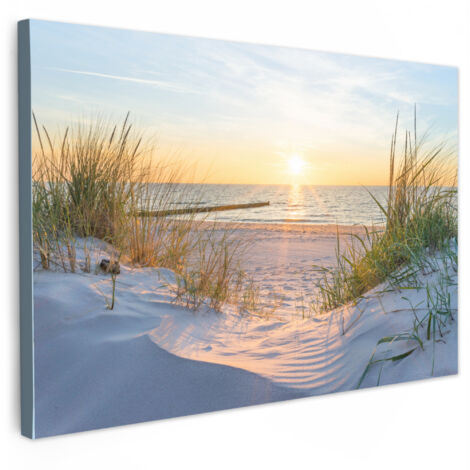 QUADRO SU TELA Spiaggia - Sole - Duna - Erba - Sabbia - Orizzonte 140x90 cm