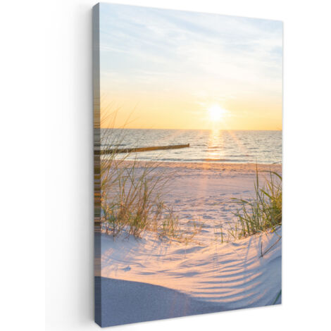 QUADRO SU TELA Spiaggia - Sole - Duna - Erba - Sabbia - Orizzonte 60x90 cm