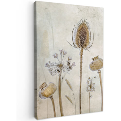 QUADRO SU TELA Fiori - Acquerello - Natura morta - Marrone - Vintage 60x90 cm (1/5)