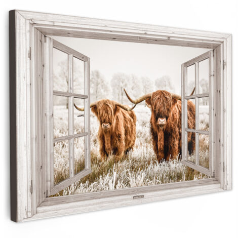 QUADRO SU TELA Guardare attraverso - Highlander scozzese - Animali 30x20 cm (1/5)