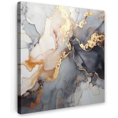 QUADRO SU TELA Marmo - Nero - Oro - Bianco 90x90 cm (1/5)
