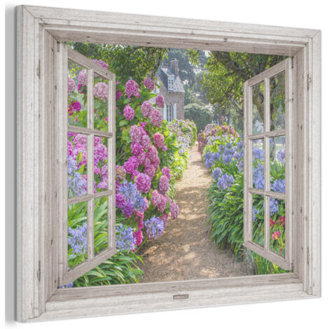 QUADRO ACUSTICO Ortensia - Trasparente - Fiori - Estate - Viola - Sentiero 80x60 cm (1/5)