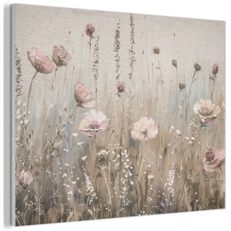 QUADRO ACUSTICO Fiori - Rosa - Moderno - Beige 80x60 cm (1/5)