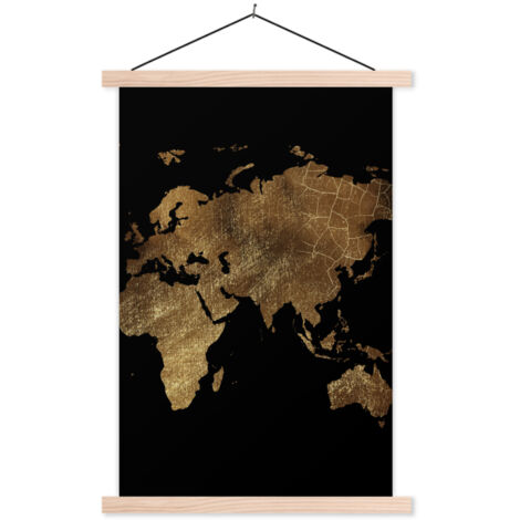 POSTER CON CORNICE MAGNETICA Mappamondo - Oro - Lusso - Terra - Nero 40x60 cm (1/3)