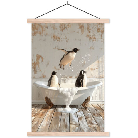 POSTER CON CORNICE MAGNETICA Vintage - Pinguino - Vasca da bagno - Schiuma 40x60 cm (1/3)