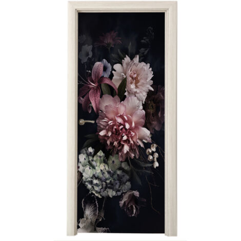 ADESIVO PER PORTA Fiori - Vintage - Pastello - Rosa - Bianco (1/5)