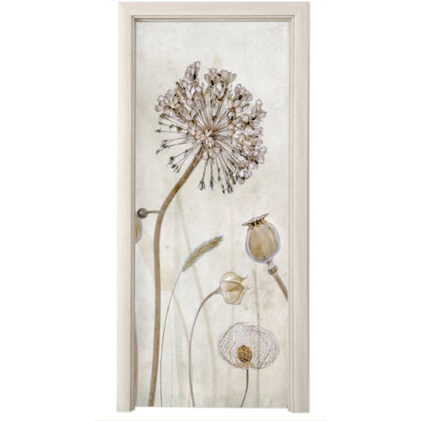 ADESIVO PER PORTA Fiori - Acquerello - Natura morta - Marrone - Vintage