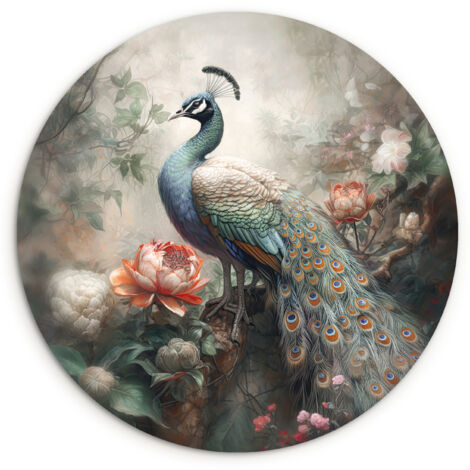 CERCHIO DA PARETE Pavone - Piume di pavone - Uccello - Giungla - Fiori 30x30 cm (1/5)