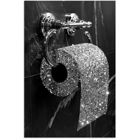 POSTER WC - Carta igienica - Bianco e nero - Brillantini 20x30 cm